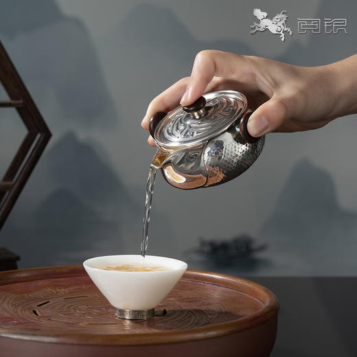 阅银 茶具《岁月如歌》无柄泡茶壶999足银手工茶器茶杯茶壶送礼 商品图5