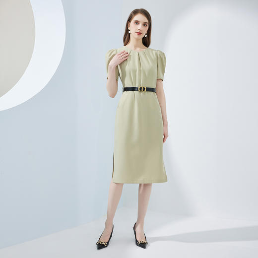 NF8F9斯尔丽瑟俪2023夏季新款领口收褶中长款搭配腰带名媛OL职场连衣裙 商品图3