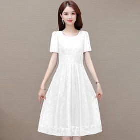 夏季新款，时尚女装短袖中长款百褶裙网纱花朵裙连衣裙QYM-HSY-X23A102-Y