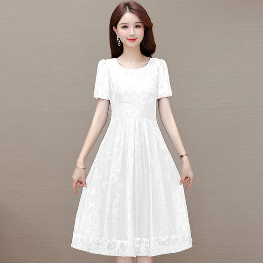 夏季新款，时尚女装短袖中长款百褶裙网纱花朵裙连衣裙QYM-HSY-X23A102-Y 商品图0