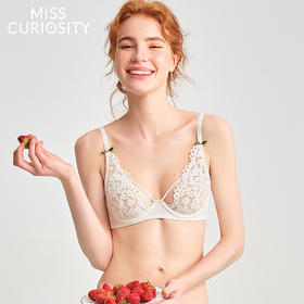 好奇蜜斯性感大胸显小夏季超薄花卉蕾丝内衣女上托调整型文胸套装卡琪