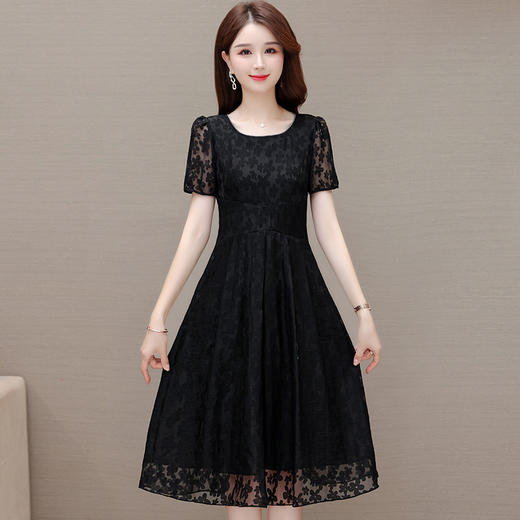 夏季新款，时尚女装短袖中长款百褶裙网纱花朵裙连衣裙QYM-HSY-X23A102-Y 商品图1