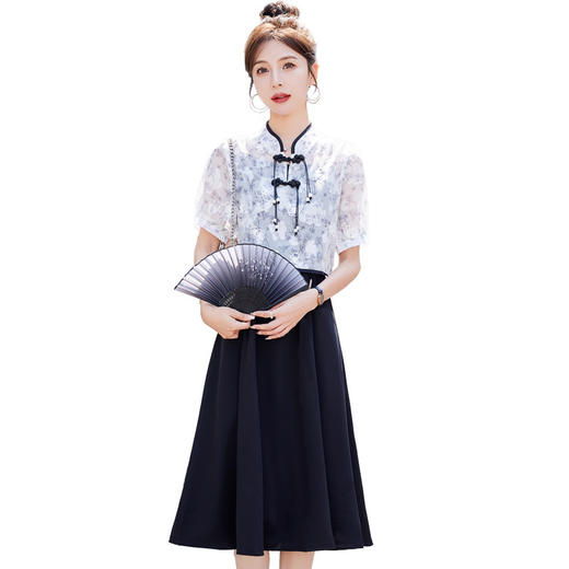 新中式复古民族风，小洋装旗袍改良连衣裙印花小衫夏上新两件套HR-WA232169 商品图4