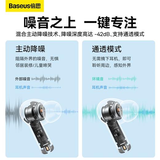 倍思M2蓝牙耳机ANC主动降噪5.3无线耳机入耳式适用于苹果华为小米 商品图7