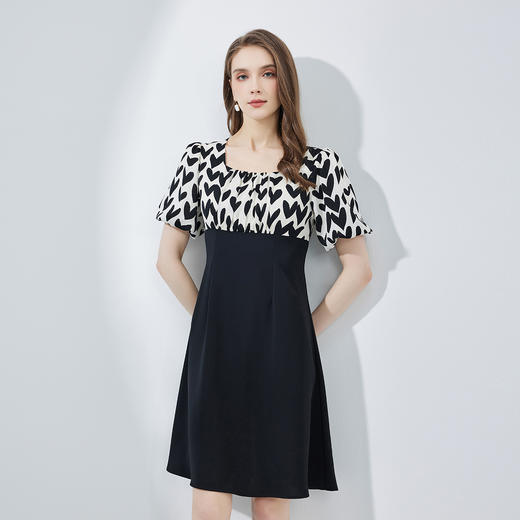 NF8H4斯尔丽瑟俪2023夏季新款高腰节色拼接A摆连衣裙 商品图0