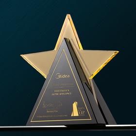 创意五角星水晶奖杯定制高档大气荣誉奖牌订制做优秀员工免费刻字
