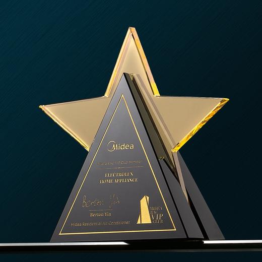 创意五角星水晶奖杯定制高档大气荣誉奖牌订制做优秀员工免费刻字 商品图0