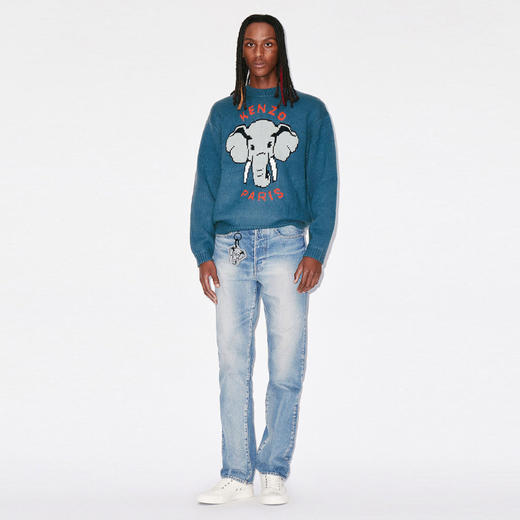 KENZO 高田贤三 男士大象提花徽标羊毛长袖针织衫 蓝色 FD55 PU364 3BA 69 商品图3