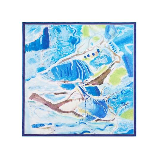 SAINTJOY/上久楷 女式真丝方巾  秋蓝旷野  FJS22037 商品图6