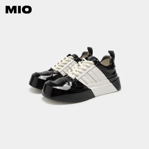 MIO米奥秋季百搭休闲鞋厚底圆头牛津鞋撞色真皮板鞋女 M234583921 商品图3