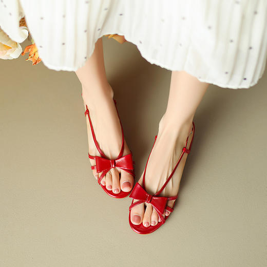 优雅百搭，真皮蝴蝶结粗跟凉鞋HB-Z515 商品图13