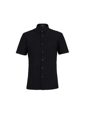 callisto藏青锦纶混纺短袖衬衫 SSTSS195C