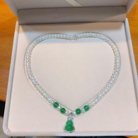 【美妆饰品】-淡水珍珠项链 绿玛瑙绿玉髓葫芦吊坠银