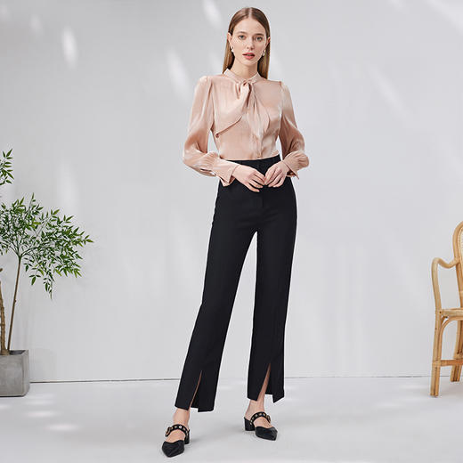 EITIE爱特爱秋季新款时尚通勤职业百搭显瘦飘带上衣衬衫7109803 商品图3