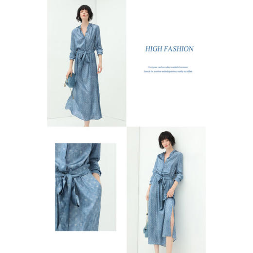 COCOBELLA渲染牛仔色印花衬衫裙女夏丝滑缎面通勤连衣裙FR922 商品图2