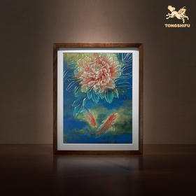 铜师傅 手工錾刻 铜雕画 《牡丹锦鲤（桌面）》书房办公室装饰画