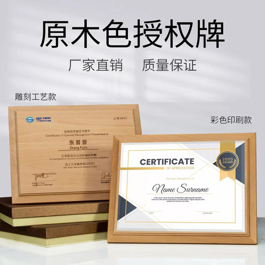 榉木实木奖牌定制彩色荣誉牌匾定做授权牌经销商授牌定制金箔牌匾 商品图0