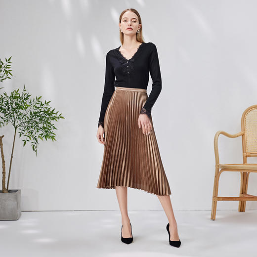 EITIE爱特爱秋季新款时尚气质通勤显瘦百搭百褶半身裙7106801 商品图3