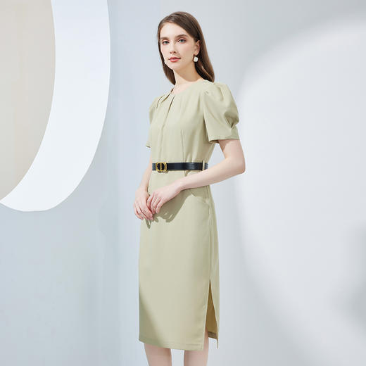 NF8F9斯尔丽瑟俪2023夏季新款领口收褶中长款搭配腰带名媛OL职场连衣裙 商品图2
