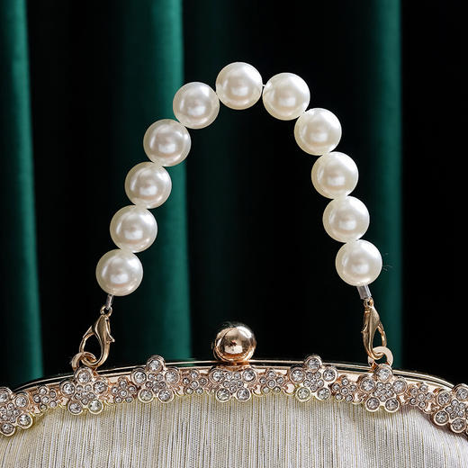 【梦中人】花朵珍珠手提包，古风旗袍宴会手拿包链条包 金属锁扣手拿单肩包QB-009 商品图1