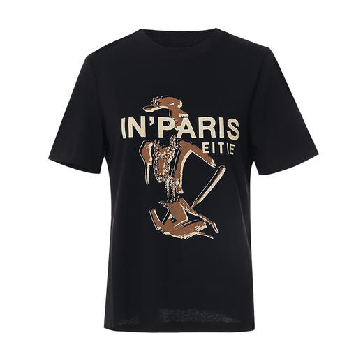 EITIE爱特爱新款100%棉时尚百搭打底舒适弹力圆领印花T恤女7102801 商品图5