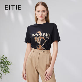 EITIE爱特爱新款100%棉时尚百搭打底舒适弹力圆领印花T恤女7102801