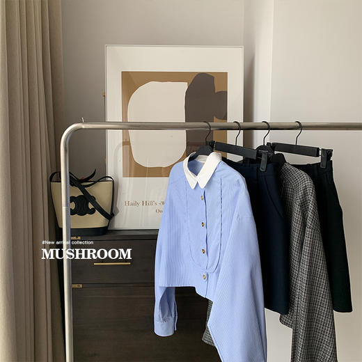 金蘑菇菇【甜心电台 miu套】元气轻松俏皮设计感法式休闲长袖衬衫 商品图4