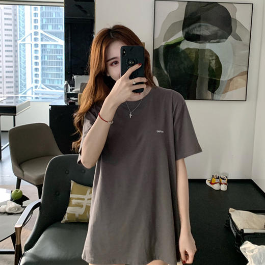 【夏季新款！女神必备~】韩版宽松中长款短袖T恤，时尚潮流款，简洁大方，舒适自在，女学生衣服女装，让你瞬间引领潮流！ 商品图6