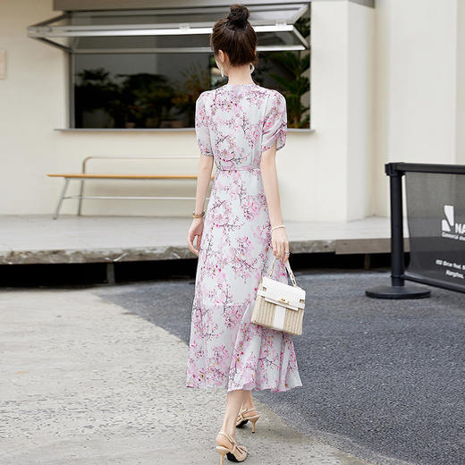 气质温柔风连衣裙显瘦印花甜美鱼尾裙HR-WM30159 商品图3