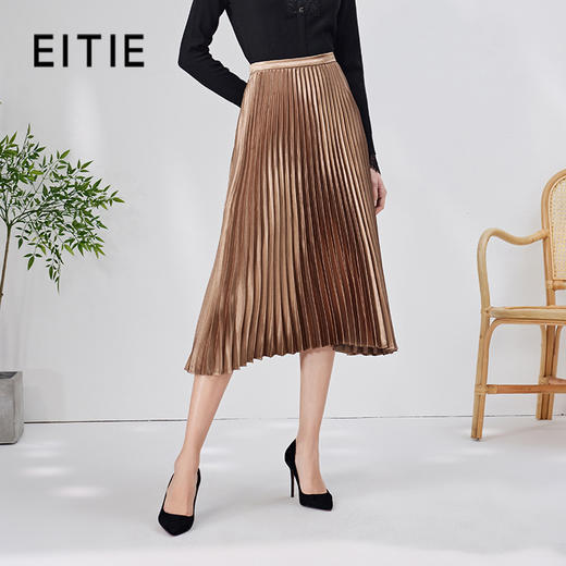 EITIE爱特爱秋季新款时尚气质通勤显瘦百搭百褶半身裙7106801 商品图0