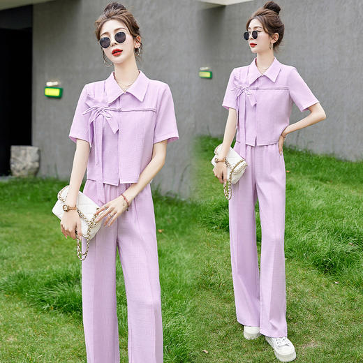 HRWY89699 2023夏季新款修身显瘦时尚洋气质高级小香风套装两件套裤 商品图1