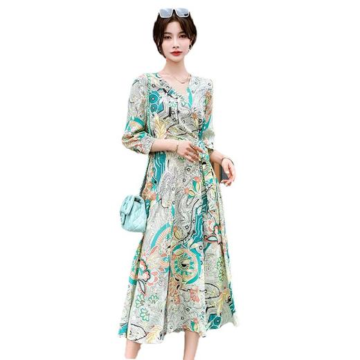 高端印花真丝优雅连衣裙新款22姆米重磅桑蚕丝修身裙NSM-R6002 商品图4