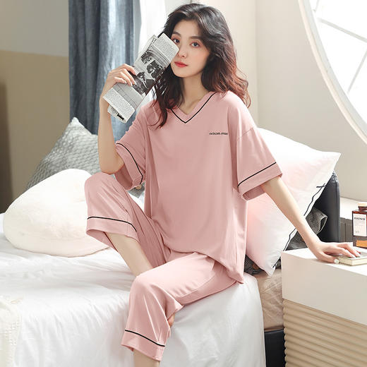 【莫代尔女士睡衣】夏季短袖柔软莫代尔睡衣女 休闲可外穿家居短袖长裤两件套 商品图2