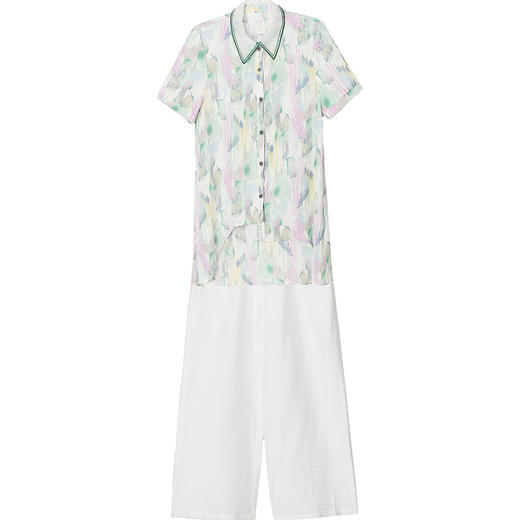 夏季休闲，妈妈装短袖鲜花印花不对称衬衫直筒长裤两件套QYM-JJ-GT982-Y 商品图4