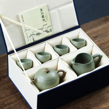 千寿堂 紫砂壶套装宜兴原矿 手工搅泥工艺豆青圆润西施套装6件套 商品图6
