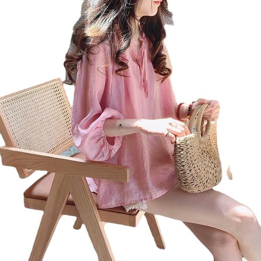 XT-992304235娃娃衫大码衬衫韩版棉麻上衣女式夏款宽松透气七分袖防晒小衫T恤 商品图4