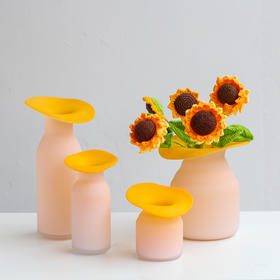 磁粉内桔黄外烤白玻璃花瓶摆件工艺品