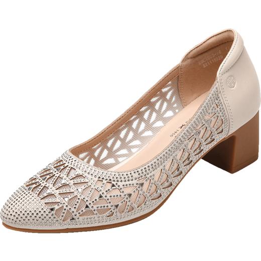 信诺2023新款春夏季洋气时尚镂空水钻纱网时装中跟女士单鞋妈妈鞋23C1803-16 商品图3