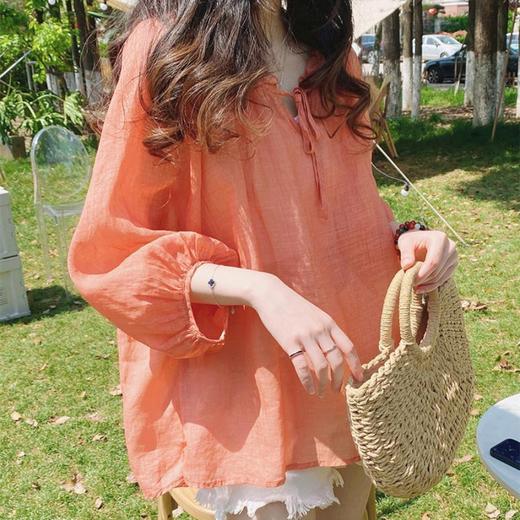 XT-992304235娃娃衫大码衬衫韩版棉麻上衣女式夏款宽松透气七分袖防晒小衫T恤 商品图7