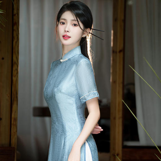 夏季新款，天丝改良版旗袍双层旗袍小长款日常连衣裙JLM-3116 商品图4