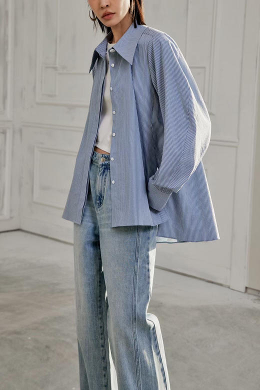 香蕉袖条纹宽松衬衫 商品图2