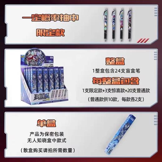 正版卡游奥特曼盲盒笔第四弹光耀版按动式中性笔学生0.5黑色水笔英雄盲盒随机款签字笔1支 商品图3