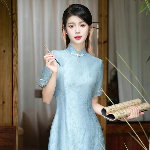 夏季新款，天丝改良版旗袍双层旗袍小长款日常连衣裙JLM-3116 商品图1