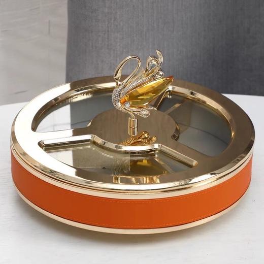 E-ZL-G-361珐琅彩天鹅单层果盘 （合金+皮革款） 商品图0