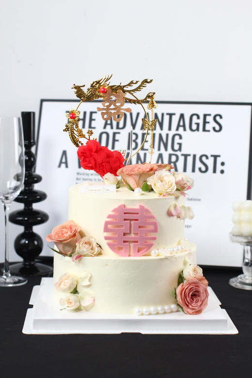 【1464】订婚粉白鲜花双层 商品图1