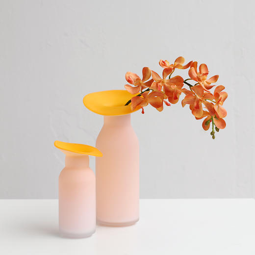 磁粉内桔黄外烤白玻璃花瓶摆件工艺品 商品图3