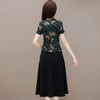 妈妈装复古印花连衣裙，夏季新款短袖裙拼结假两件中长款连衣裙QYM-KED-H1178-Y 商品缩略图2