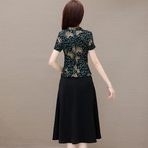 妈妈装复古印花连衣裙，夏季新款短袖裙拼结假两件中长款连衣裙QYM-KED-H1178-Y 商品图2