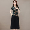 妈妈装复古印花连衣裙，夏季新款短袖裙拼结假两件中长款连衣裙QYM-KED-H1178-Y 商品缩略图0