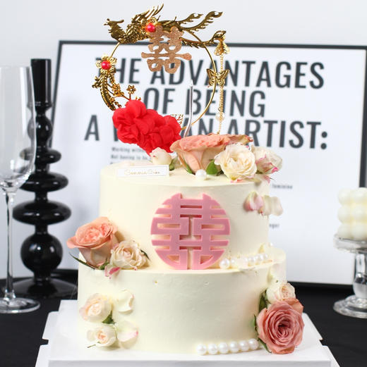 【1464】订婚粉白鲜花双层 商品图0